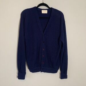 Vintage Lord Jeff Jefflinks Navy Blue‎ Button Cardigan Sweater Made in USA